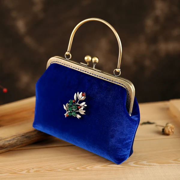 Chinese style Vintage / Retro Royal Blue Velour Beading Square Clutch Bags 2020