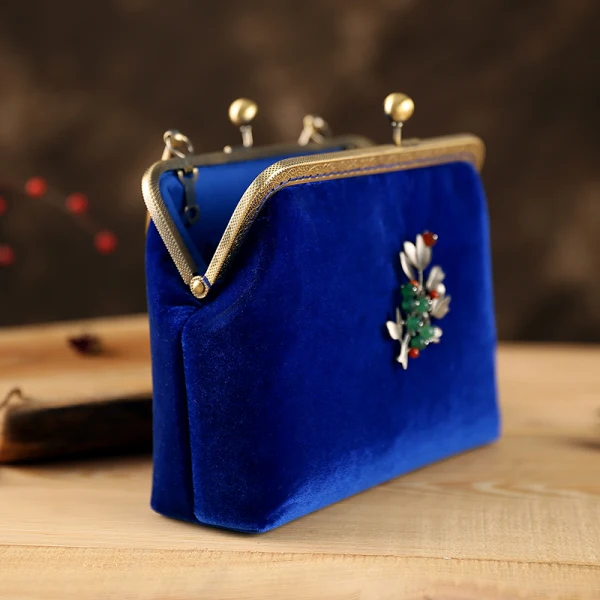 Chinese style Vintage / Retro Royal Blue Velour Beading Square Clutch Bags 2020