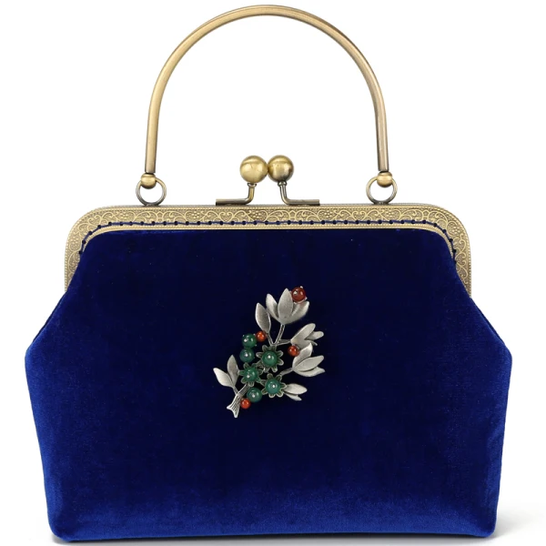 Chinese style Vintage / Retro Royal Blue Velour Beading Square Clutch Bags 2020