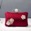 Vintage / Retro Burgundy Velour Square Clutch Bags 2020 Metal Beading Pearl Rhinestone Flower