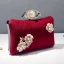 Vintage / Retro Burgundy Velour Square Clutch Bags 2020 Metal Beading Pearl Rhinestone Flower