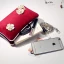 Vintage / Retro Burgundy Velour Square Clutch Bags 2020 Metal Beading Pearl Rhinestone Flower