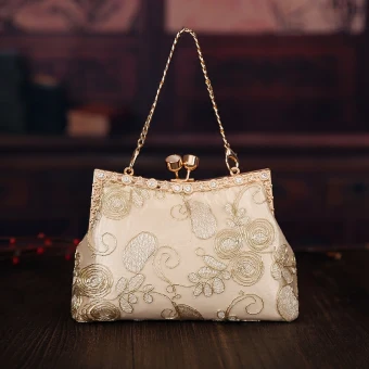 Chic Beautiful Gold Square Clutch Bags 2020 Metal Rhinestone Appliques Lace