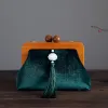Vintage Chinesischer Stil Dunkelgrün Velour Quaste Quadratische Clutch Tasche 2020