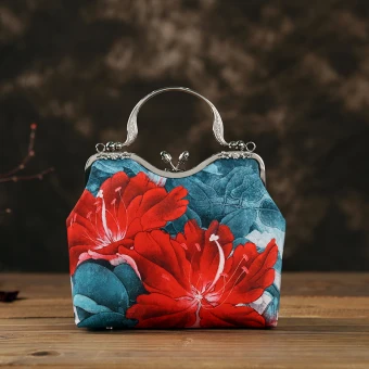 Chinese Style Vintage Retro Green Square Clutch Bags 2020 Metal Printing Flower Polyester