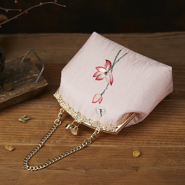 Style Chinois Perle Rose Brodé Fleur Carrés Pochette 2020