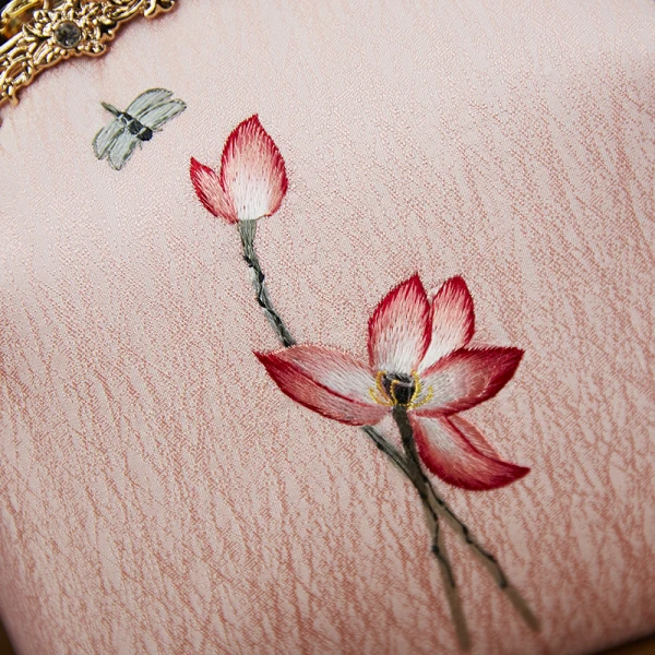 Style Chinois Perle Rose Brodé Fleur Carrés Pochette 2020