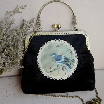 Chinese Style Vintage Retro Black Velour Embroidered Clutch Bags 2020