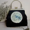 Chinese style Vintage / Retro Black Velour Embroidered Clutch Bags 2020