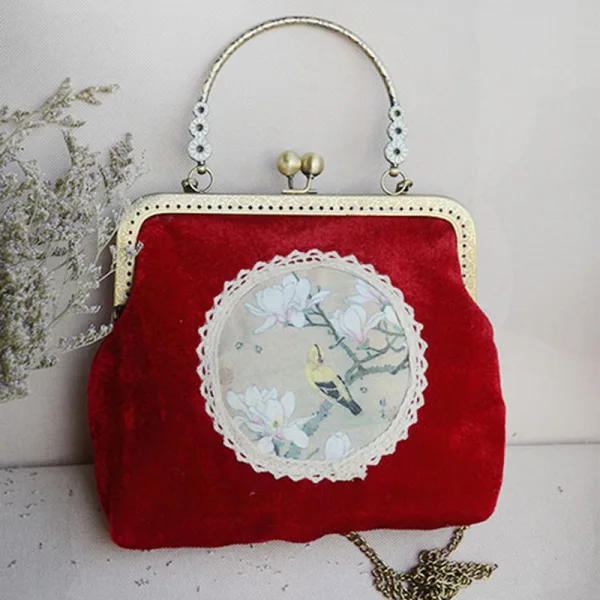 Chinese style Vintage / Retro Black Velour Embroidered Clutch Bags 2020