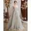 Élégant Gris Transparentes Robe De Soirée 2020 Princesse V-Cou Sans Manches Appliques En Dentelle Perlage Longue Volants Dos Nu Robe De Ceremonie
