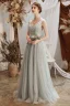 Élégant Gris Transparentes Robe De Soirée 2020 Princesse V-Cou Sans Manches Appliques En Dentelle Perlage Longue Volants Dos Nu Robe De Ceremonie