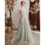 Élégant Gris Transparentes Robe De Soirée 2020 Princesse V-Cou Sans Manches Appliques En Dentelle Perlage Longue Volants Dos Nu Robe De Ceremonie