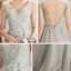 Élégant Gris Transparentes Robe De Soirée 2020 Princesse V-Cou Sans Manches Appliques En Dentelle Perlage Longue Volants Dos Nu Robe De Ceremonie