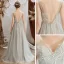 Élégant Gris Transparentes Robe De Soirée 2020 Princesse V-Cou Sans Manches Appliques En Dentelle Perlage Longue Volants Dos Nu Robe De Ceremonie