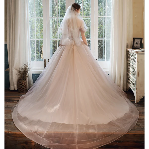 Elegant Pearl Pink Prom Dresses 2020 Ball Gown Off-The-Shoulder Short Sleeve Rhinestone Sash Glitter Tulle Chapel Train Ruffle Backless Formal Dresses
