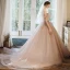 Elegant Pearl Pink Prom Dresses 2020 Ball Gown Off-The-Shoulder Short Sleeve Rhinestone Sash Glitter Tulle Chapel Train Ruffle Backless Formal Dresses