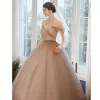 Elegant Pearl Pink Prom Dresses 2020 Ball Gown Off-The-Shoulder Short Sleeve Rhinestone Sash Glitter Tulle Chapel Train Ruffle Backless Formal Dresses