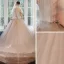 Elegant Pearl Pink Prom Dresses 2020 Ball Gown Off-The-Shoulder Short Sleeve Rhinestone Sash Glitter Tulle Chapel Train Ruffle Backless Formal Dresses