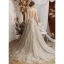 Charming Grey Evening Dresses  2020 A-Line / Princess See-through Scoop Neck Short Sleeve Appliques Lace Beading Sweep Train Ruffle Backless Formal Dresses