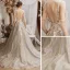Charming Grey Evening Dresses  2020 A-Line / Princess See-through Scoop Neck Short Sleeve Appliques Lace Beading Sweep Train Ruffle Backless Formal Dresses