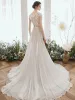 Illusion Ivory Chiffon Summer Bridal Wedding Dresses 2020 A-Line / Princess Scoop Neck Sleeveless Appliques Lace Beading Court Train Ruffle