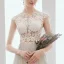 Illusion Ivoire Chiffon Été La Mariée Robe De Mariée 2020 Princesse Encolure Dégagée Sans Manches Appliques En Dentelle Perlage Tribunal Train Volants