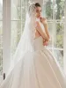 Modest / Simple White Satin Corset Wedding Dresses 2020 Ball Gown Sweetheart Sleeveless Court Train Ruffle
