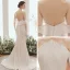 Elegant Ivory Evening Dresses  2020 Trumpet / Mermaid Pearl Halter Short Sleeve Sweep Train Ruffle Backless Formal Dresses