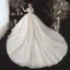 Vintage / Originale Champagne Grande Taille Robe De Mariée 2020 Transparentes Col Haut Manches Courtes Dos Nu Perlage Gland Appliques En Dentelle Paillettes Cathedral Train Volants