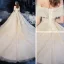 Schöne Champagner Hochzeits Brautkleider / Hochzeitskleider 2020 Ballkleid Off Shoulder Spaghettiträger Kurze Ärmel Rückenfreies Applikationen Spitze Perlenstickerei Glanz Tülle Kathedrale Schleppe Rüschen