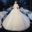 Chic / Belle Champagne La Mariée Robe De Mariée 2020 Robe Boule De l'épaule Manches Courtes Sans Manches Dos Nu Appliques En Dentelle Perlage Paillettes Glitter Tulle Cathedral Train Volants