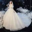 Chic / Belle Champagne La Mariée Robe De Mariée 2020 Robe Boule De l'épaule Manches Courtes Sans Manches Dos Nu Appliques En Dentelle Perlage Paillettes Glitter Tulle Cathedral Train Volants