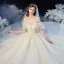 Chic / Belle Champagne La Mariée Robe De Mariée 2020 Robe Boule De l'épaule Manches Courtes Sans Manches Dos Nu Appliques En Dentelle Perlage Paillettes Glitter Tulle Cathedral Train Volants
