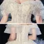 Chic / Belle Champagne La Mariée Robe De Mariée 2020 Robe Boule De l'épaule Manches Courtes Sans Manches Dos Nu Appliques En Dentelle Perlage Paillettes Glitter Tulle Cathedral Train Volants
