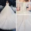 Chic / Belle Champagne La Mariée Robe De Mariée 2020 Robe Boule De l'épaule Manches Courtes Sans Manches Dos Nu Appliques En Dentelle Perlage Paillettes Glitter Tulle Cathedral Train Volants