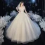 Chic / Belle Champagne La Mariée Robe De Mariée 2020 Robe Boule De l'épaule Manches Courtes Dos Nu Appliques Feuille Perlage Glitter Tulle Cathedral Train Volants
