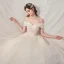 Chic / Belle Champagne La Mariée Robe De Mariée 2020 Robe Boule De l'épaule Manches Courtes Dos Nu Appliques Feuille Perlage Glitter Tulle Cathedral Train Volants