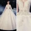 Chic / Belle Champagne La Mariée Robe De Mariée 2020 Robe Boule De l'épaule Manches Courtes Dos Nu Appliques En Dentelle Fleur Paillettes Perlage Cathedral Train Volants