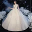 Vintage / Retro Champagne Organza Bridal Wedding Dresses 2020 Ball Gown See-through High Neck Short Sleeve Backless Appliques Lace Beading Cathedral Train Ruffle