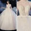 Vintage / Retro Champagne Organza Bridal Wedding Dresses 2020 Ball Gown See-through High Neck Short Sleeve Backless Appliques Lace Beading Cathedral Train Ruffle