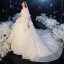 Victorian Style Champagne Bridal Wedding Dresses 2020 Ball Gown Off-The-Shoulder Puffy 1/2 Sleeves Backless Appliques Lace Beading Glitter Tulle Cathedral Train Ruffle