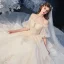 Victorian Style Champagne Bridal Wedding Dresses 2020 Ball Gown Off-The-Shoulder Puffy 1/2 Sleeves Backless Appliques Lace Beading Glitter Tulle Cathedral Train Ruffle