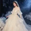 Victorian Style Champagne Bridal Wedding Dresses 2020 Ball Gown Off-The-Shoulder Puffy 1/2 Sleeves Backless Appliques Lace Beading Glitter Tulle Cathedral Train Ruffle