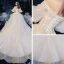 Victorian Style Champagne Bridal Wedding Dresses 2020 Ball Gown Off-The-Shoulder Puffy 1/2 Sleeves Backless Appliques Lace Beading Glitter Tulle Cathedral Train Ruffle