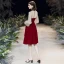 Modest / Simple Burgundy See-through Homecoming Graduation Dresses 2020 A-Line / Princess Scoop Neck Puffy 3/4 Sleeve Knee-Length Ruffle Backless Formal Dresses