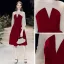 Modest / Simple Burgundy See-through Homecoming Graduation Dresses 2020 A-Line / Princess Scoop Neck Puffy 3/4 Sleeve Knee-Length Ruffle Backless Formal Dresses
