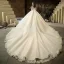 Illusion Champagne See-through Bridal Wedding Dresses 2020 Ball Gown Scoop Neck 3/4 Sleeve Backless Pierced Appliques Lace Beading Cathedral Train Ruffle