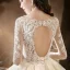 Illusion Champagne See-through Bridal Wedding Dresses 2020 Ball Gown Scoop Neck 3/4 Sleeve Backless Pierced Appliques Lace Beading Cathedral Train Ruffle