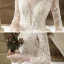 Illusion Champagne See-through Bridal Wedding Dresses 2020 Ball Gown Scoop Neck 3/4 Sleeve Backless Pierced Appliques Lace Beading Cathedral Train Ruffle
